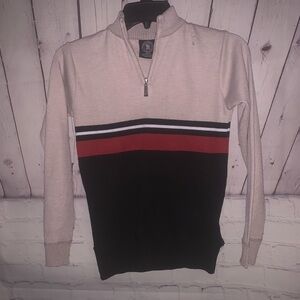 Kids Beige and Black Half-Zip Sweater with Red Stripe